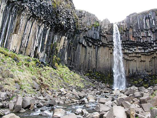 Columnar basalt at Svartifoss waterfall, ICELAND.